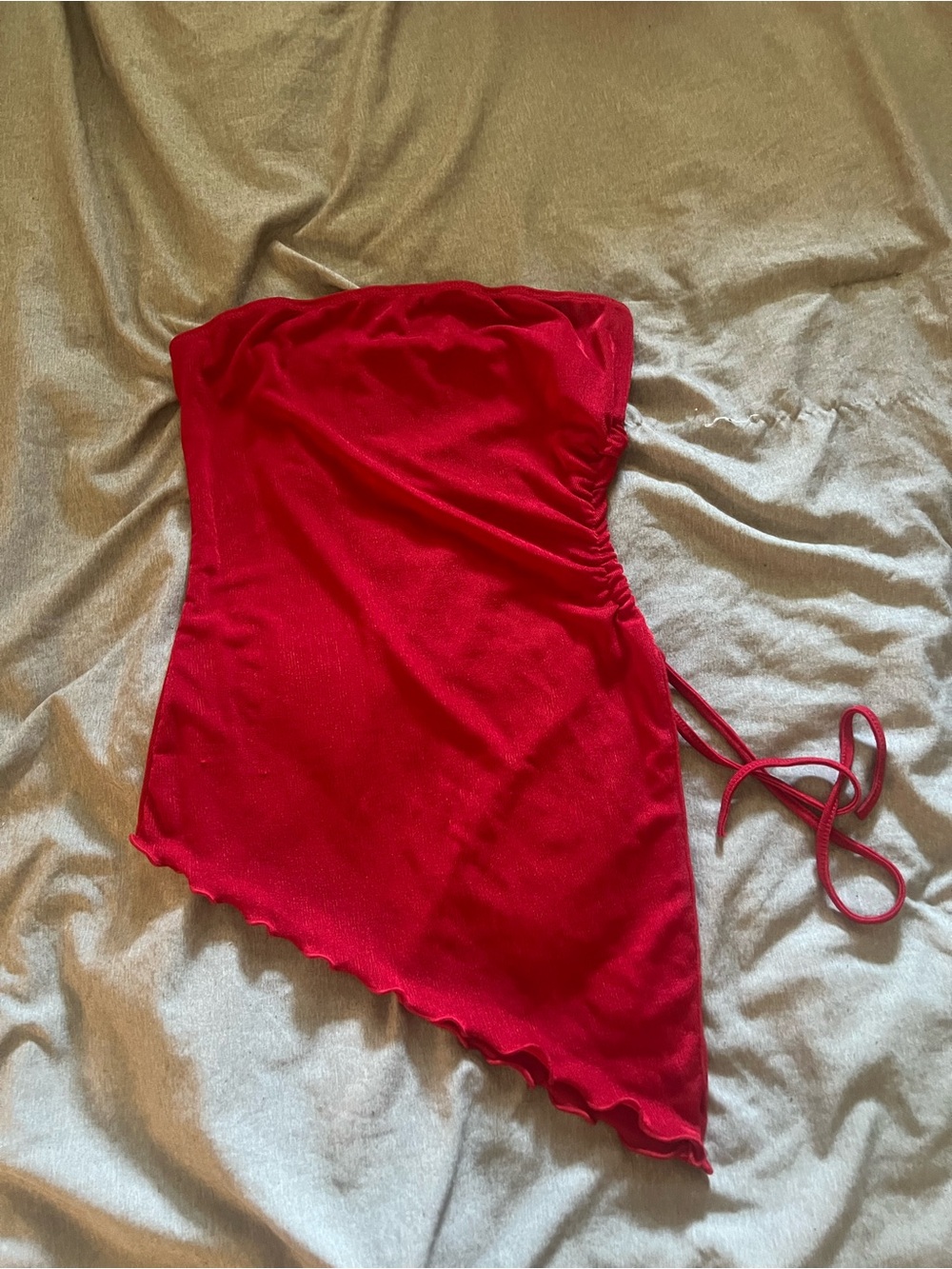 SHEIN Red One-Shoulder Asymmetrical Side-Tie Top